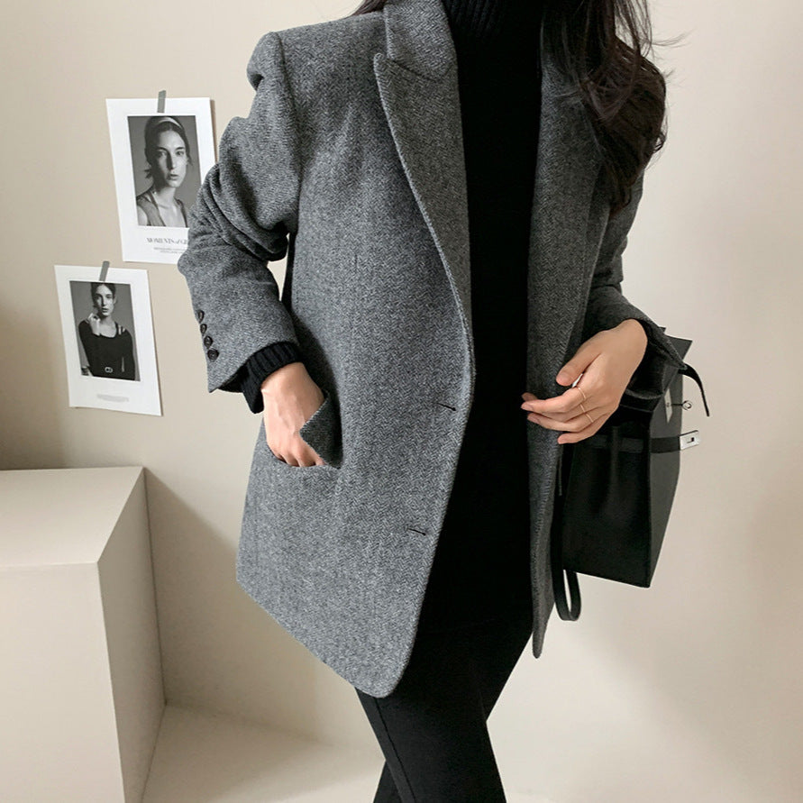 Slim Fit Grey Ladies Jacket with Pockets