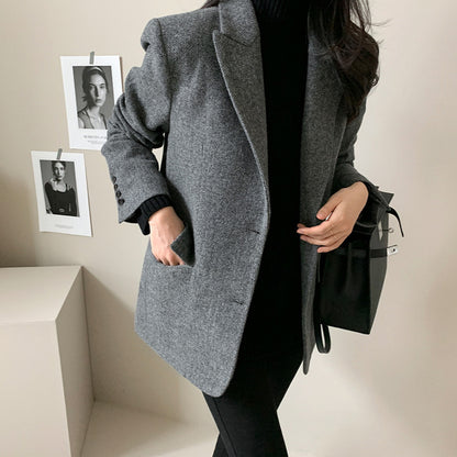 Slim Fit Grey Ladies Jacket with Pockets