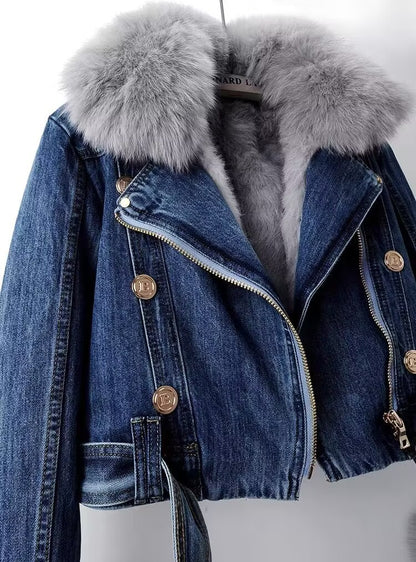 Faux Fur Lined Denim Jacket for Women