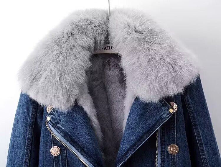 Faux Fur Lined Denim Jacket for Women