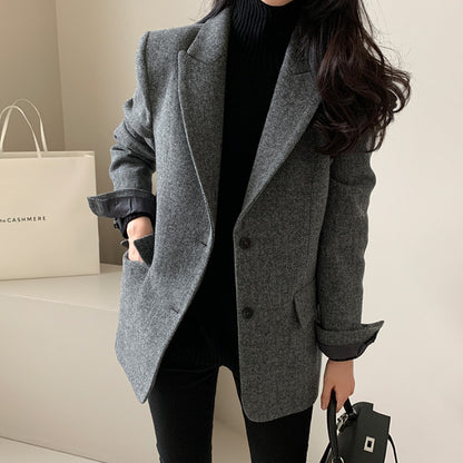 Slim Fit Grey Ladies Jacket with Pockets