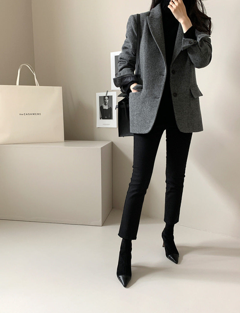 Slim Fit Grey Ladies Jacket with Pockets