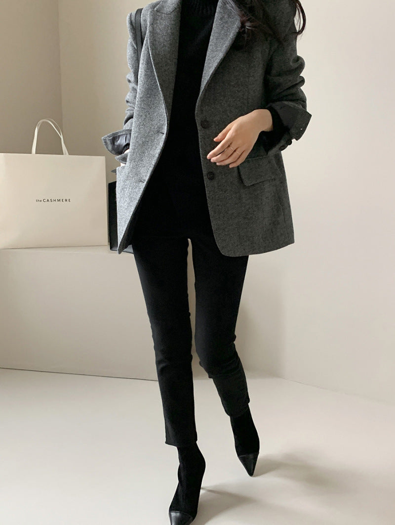 Slim Fit Grey Ladies Jacket with Pockets