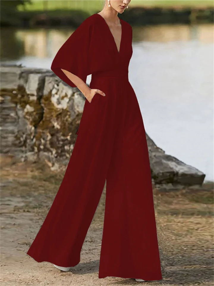 Women's Chic V-Neck Summer Jumpsuit - BritishElegance