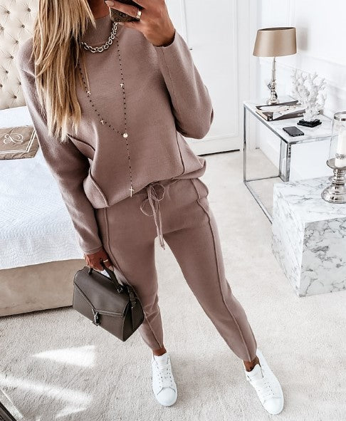 Women's Casual Knit Long Sleeve and Fit Jogger Pants Set