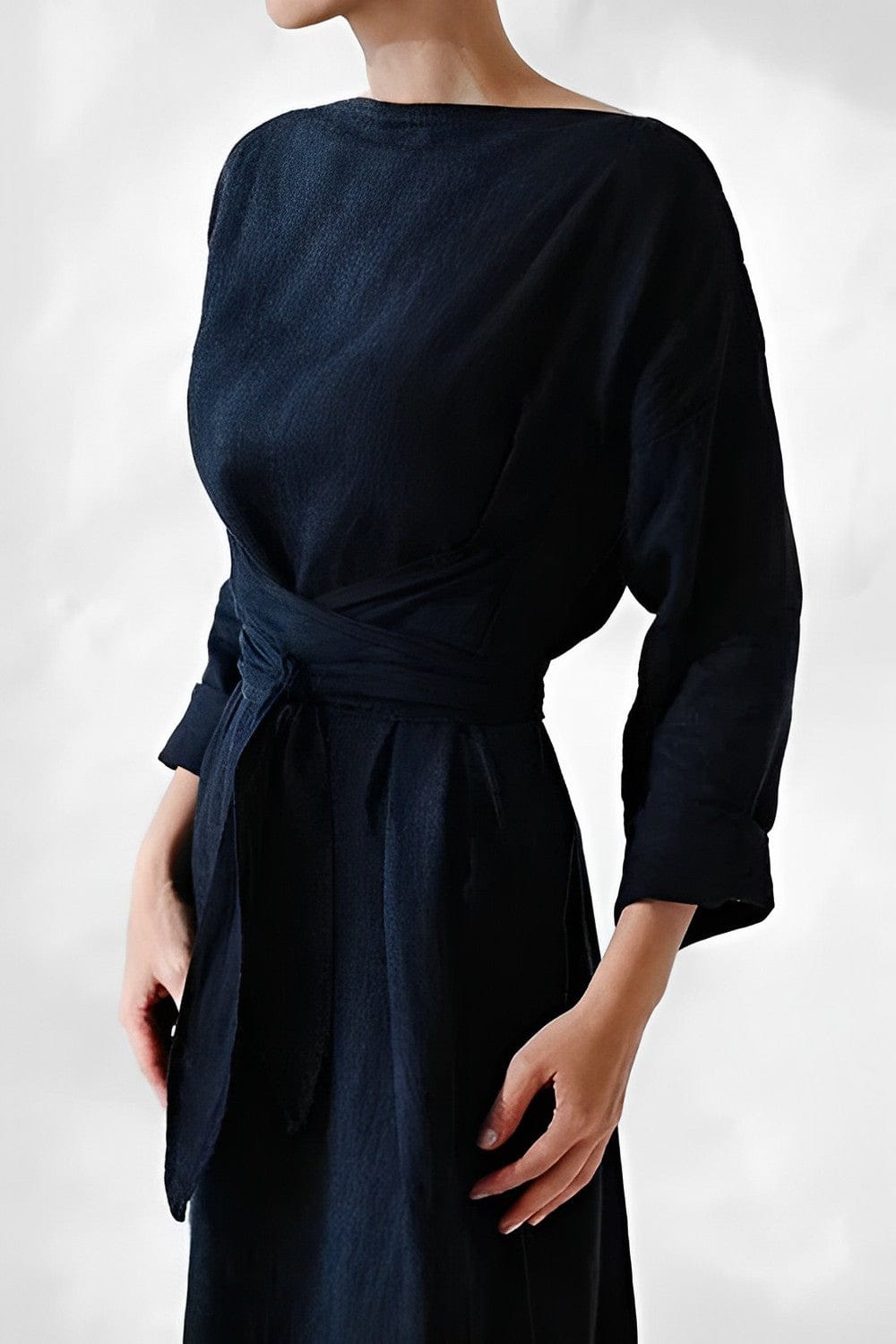 Relaxed Fit Summer Linen Dress with Waist Tie - BritishElegance