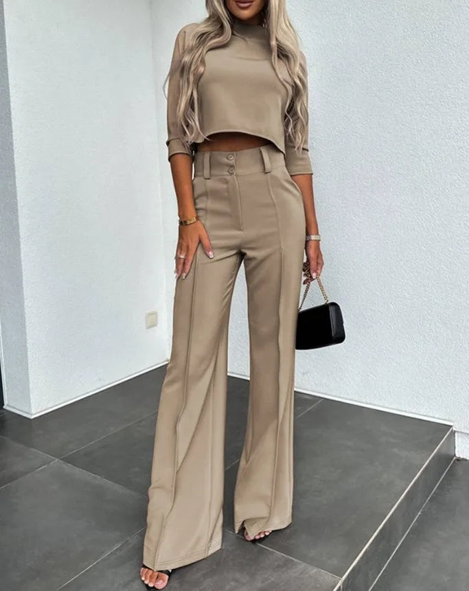 Chic Summer Women's Crop Top and High Waisted Pants Set