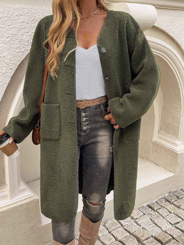 Warm Women's Cozy Long Wool Cardigan with Pockets