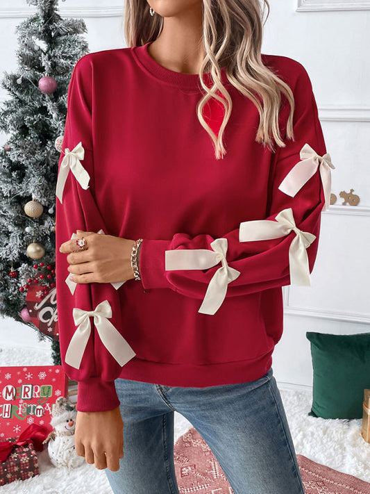 Women's Festive Red Bow Christmas Sweater - BritishElegance