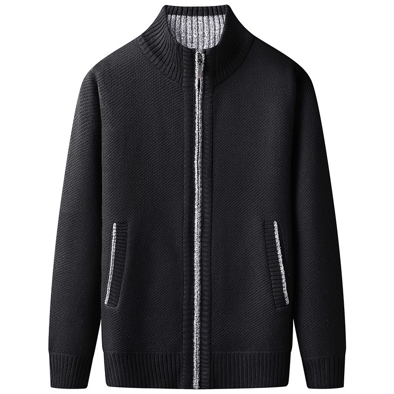 Men’s Textured Full Zip Stand Collar Cardigan