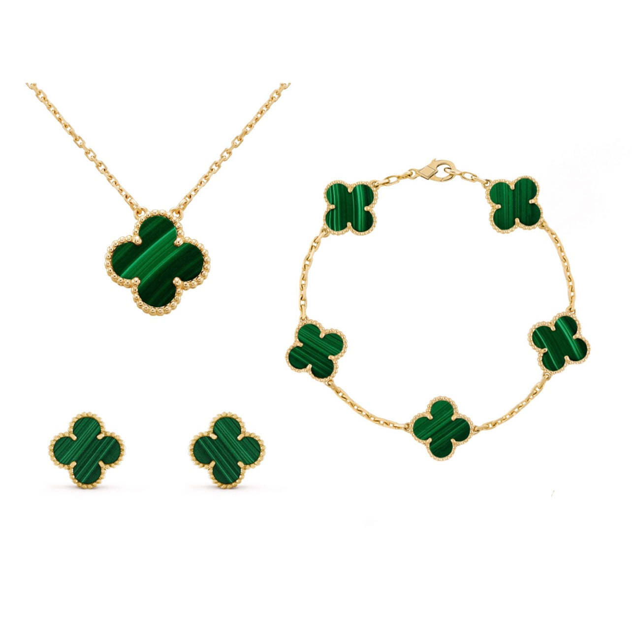 Golden Floral 3 Piece Jewelry Set Necklace Bracelet Earrings