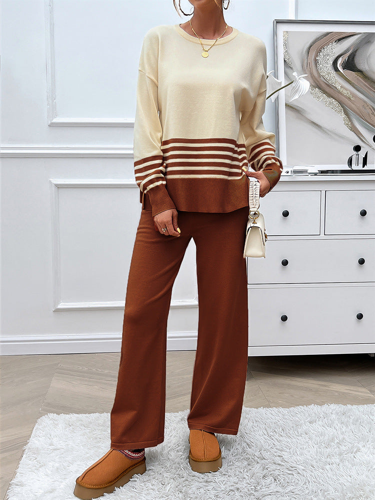 Casual Striped Wide Leg Pantsuit Set for Women