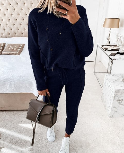 Women's Casual Knit Long Sleeve and Fit Jogger Pants Set - BritishElegance