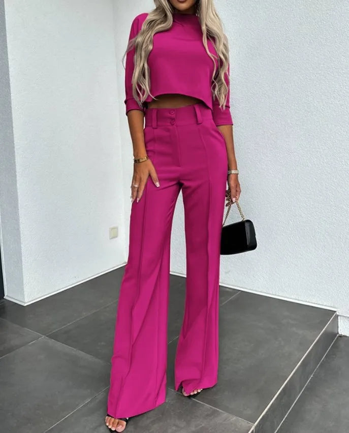 Chic Summer Women's Crop Top and High Waisted Pants Set