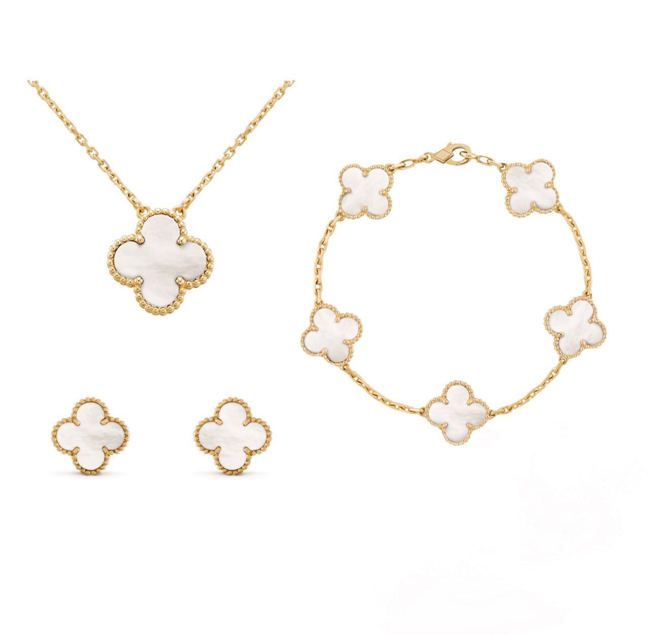 Golden Floral 3 Piece Jewelry Set Necklace Bracelet Earrings - BritishElegance