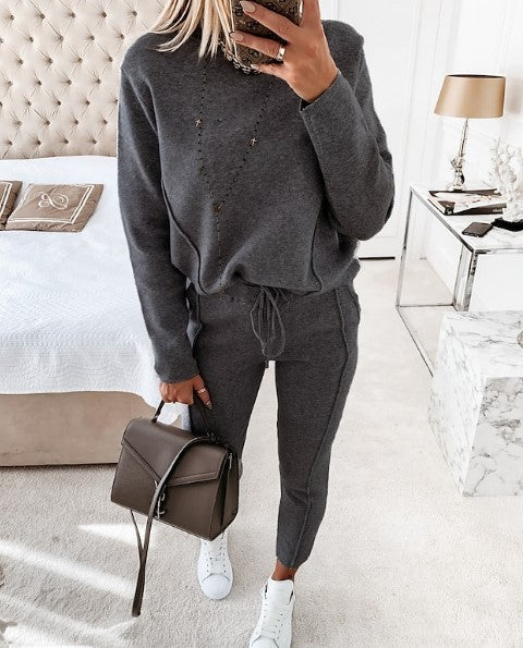 Women's Casual Knit Long Sleeve and Fit Jogger Pants Set