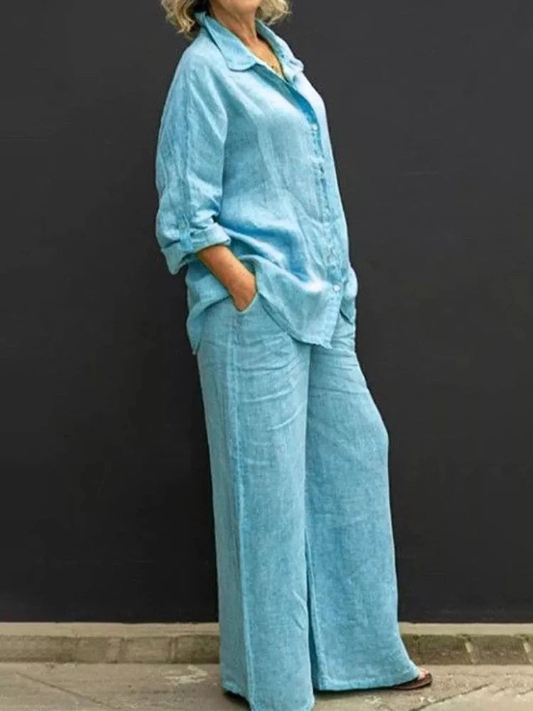 Comfy Women's Casual Long-Sleeve Top and Pants Set - BritishElegance