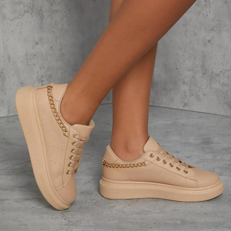 Fashionable Women's Low-Top Sneakers with Gold Detail