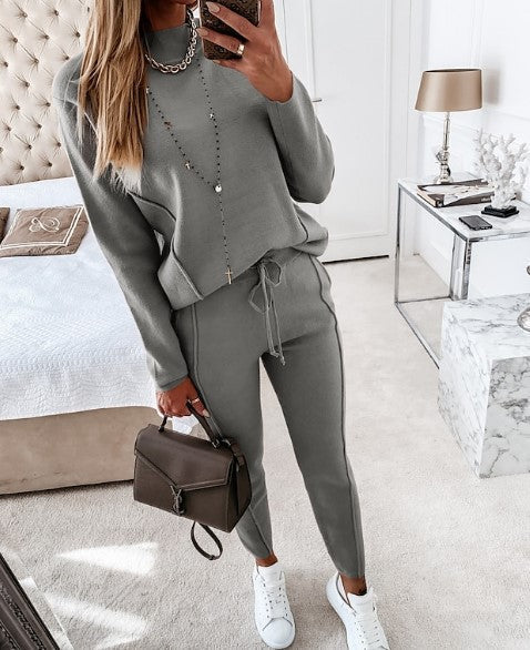 Women's Casual Knit Long Sleeve and Fit Jogger Pants Set