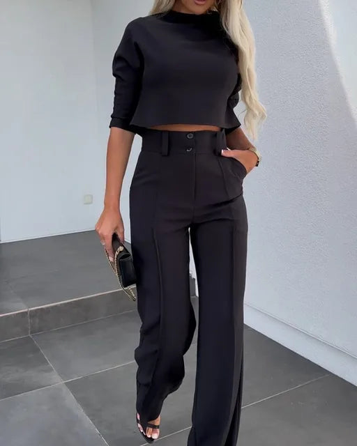 Chic Summer Women's Crop Top and High Waisted Pants Set - BritishElegance
