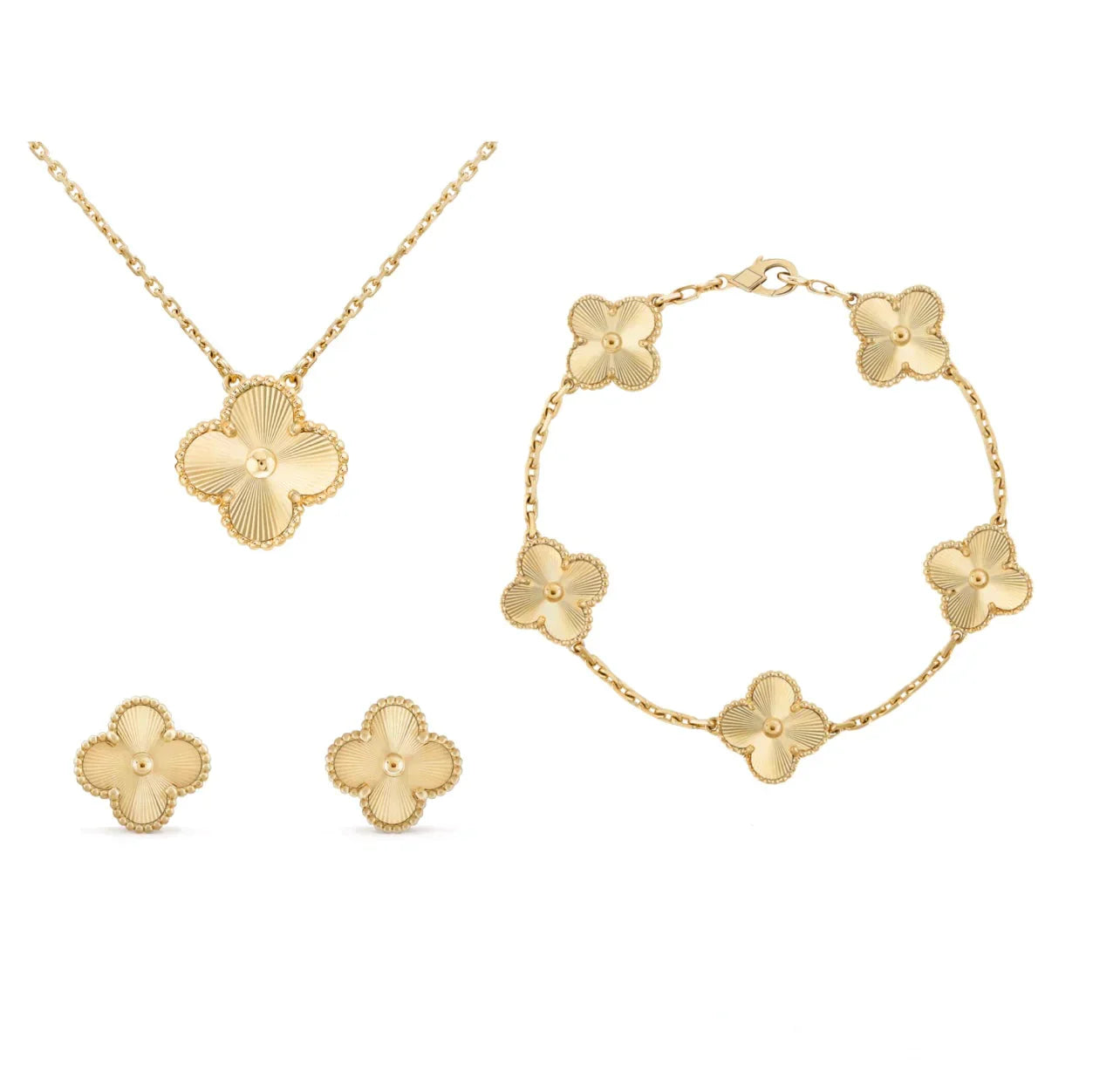 Golden Floral Jewelry Set Necklace, Bracelet, Earrings