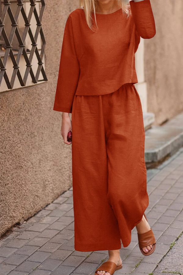 Ladies' 2 Piece Outfit with Long Sleeve Top and Wide Pants