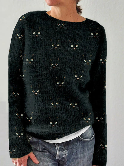 Soft Women's Cat Face Warm Winter Sweater