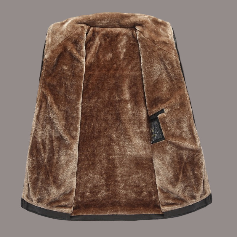 Cevori Structured Fit Fuzzy Lining Leather Jacket