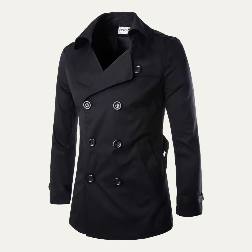 Men’s Short Double Breasted Trench Coat with Epaulets