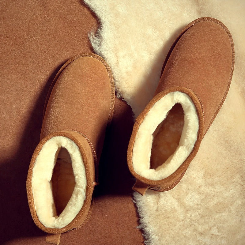 Women’s Ultra Mini Platform Boots – Cozy Brown Ankle Booties with Warm Fur Lining for Winterv