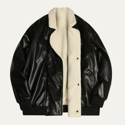 Men’s Glossy Bomber Jacket with Shearling Lining