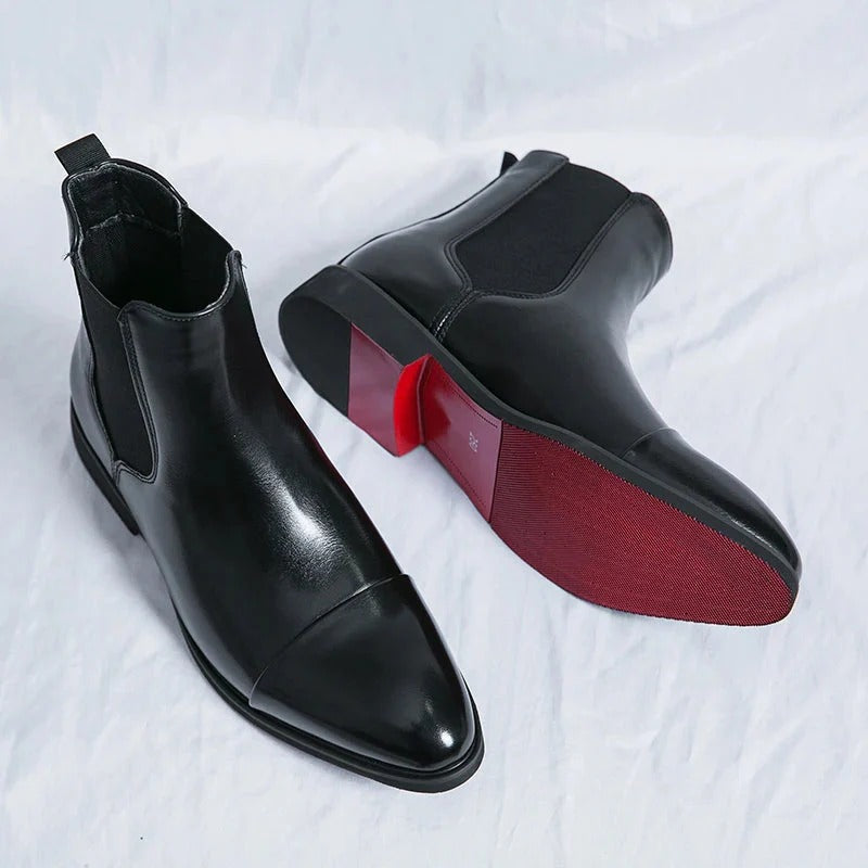 Black Chelsea Boots in Shiny PU Leather Men