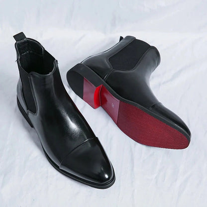 Black Chelsea Boots in Shiny PU Leather Men