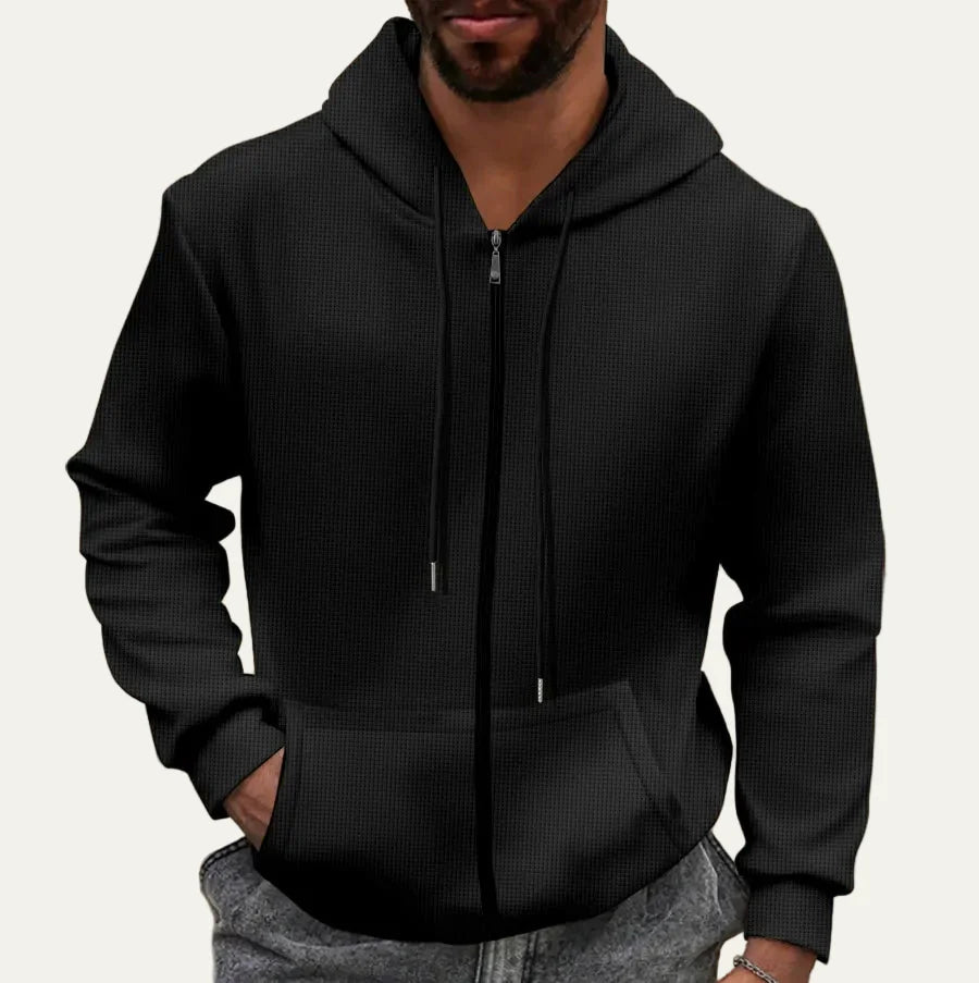 Men’s Textured Full Zip Hoodie with Kangaroo Pockets