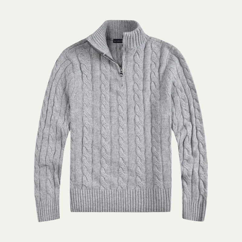 Men’s Mock Neck Quarter Zip Cable Knit Sweater