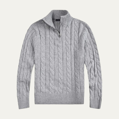 Men’s Mock Neck Quarter Zip Cable Knit Sweater