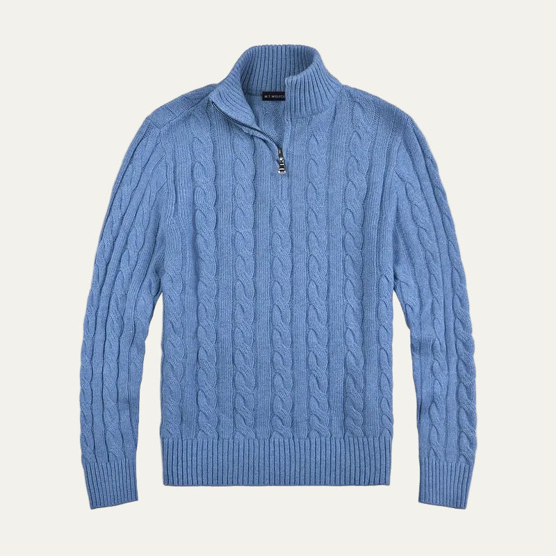 Men’s Mock Neck Quarter Zip Cable Knit Sweater