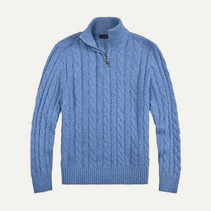 Men’s Mock Neck Quarter Zip Cable Knit Sweater