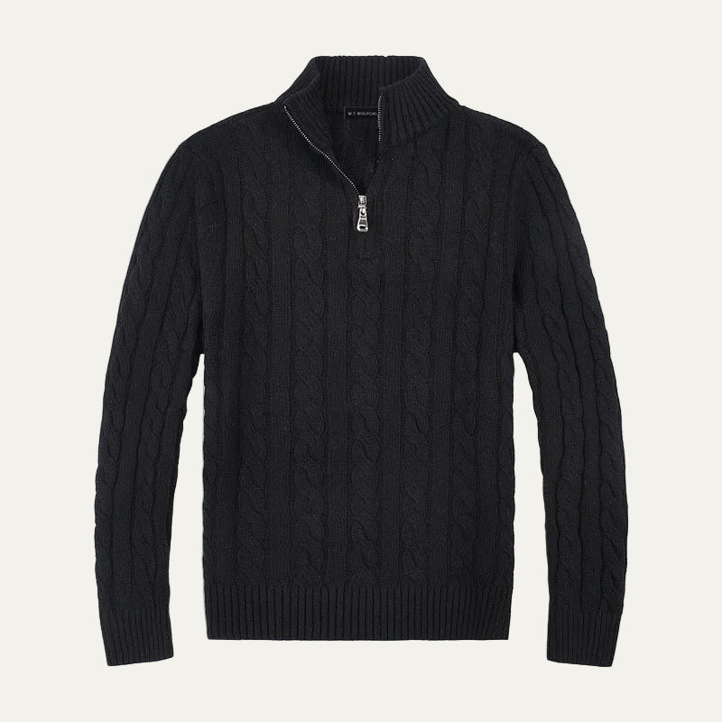 Men’s Mock Neck Quarter Zip Cable Knit Sweater