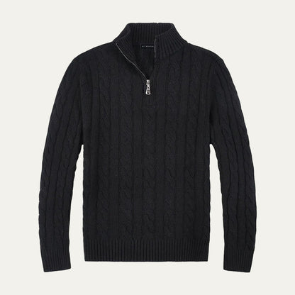Men’s Mock Neck Quarter Zip Cable Knit Sweater