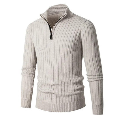 Men’s Ribbed Quarter Zip Stand Collar Sweater