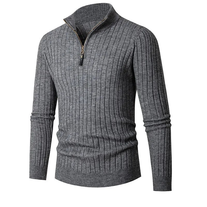 Men’s Ribbed Quarter Zip Stand Collar Sweater
