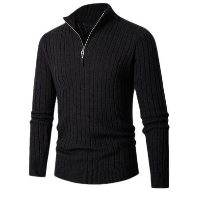 Men’s Ribbed Quarter Zip Stand Collar Sweater