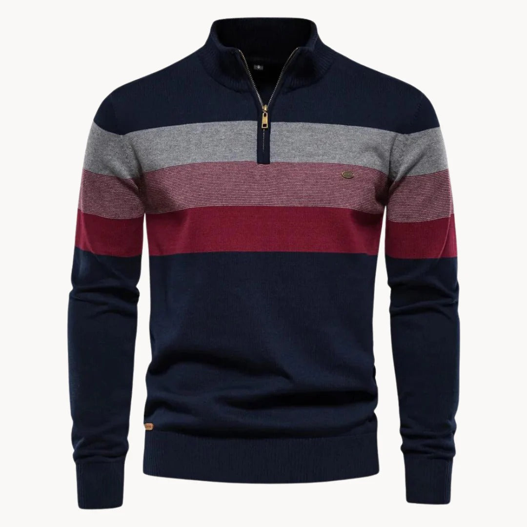 Men’s Striped Quarter Zip Knit Jumper