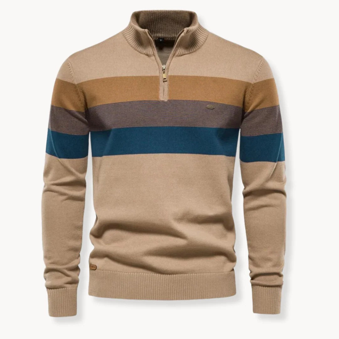 Men’s Striped Quarter Zip Knit Jumper
