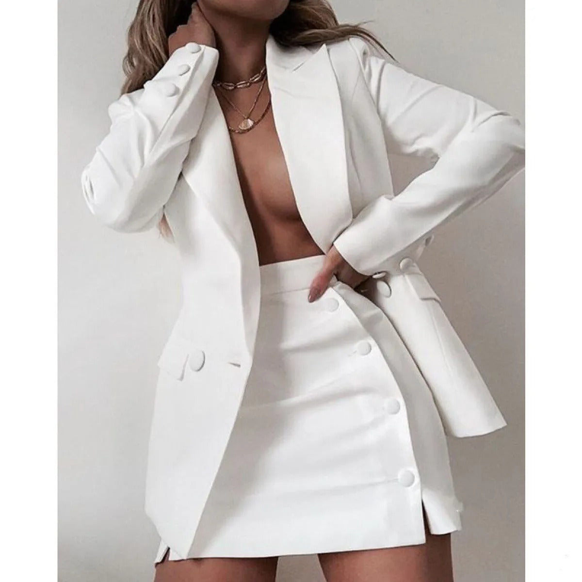 Classic Ladies White Two Piece Suit Jacket - BritishElegance