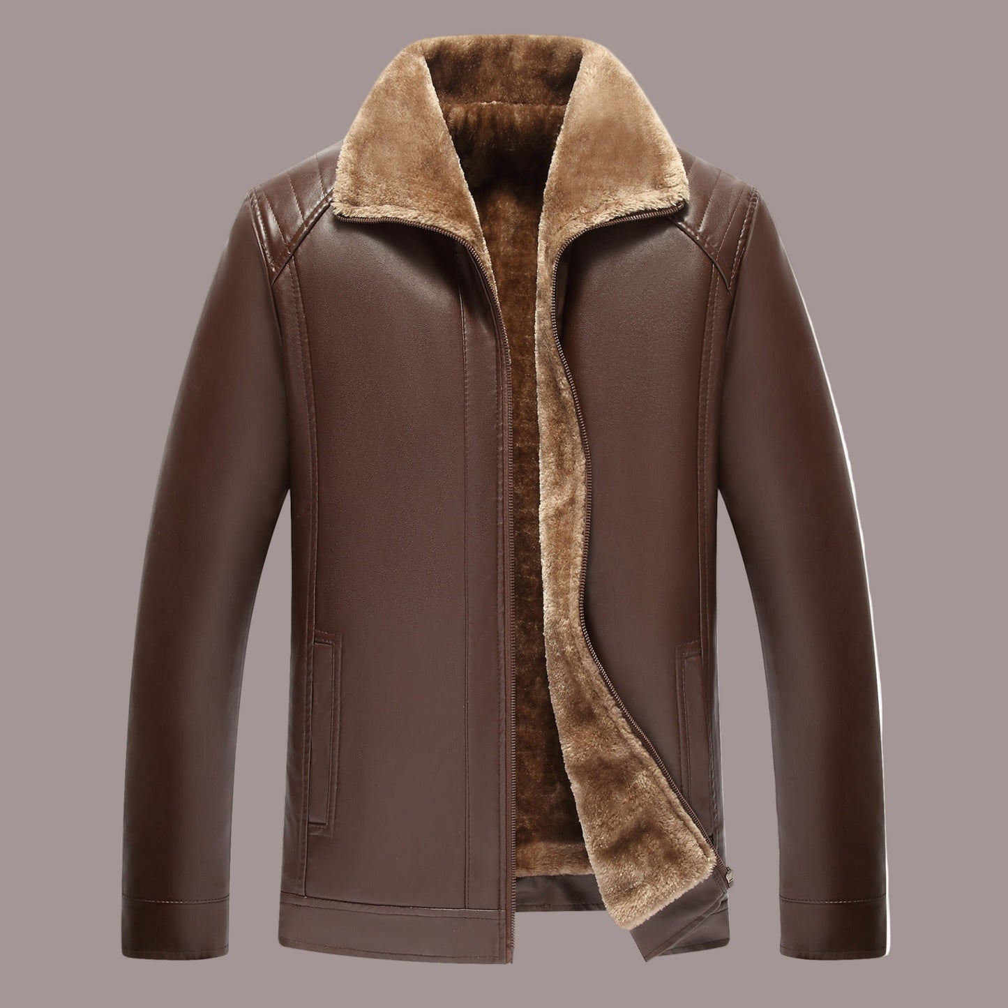 Cevori Structured Fit Fuzzy Lining Leather Jacket