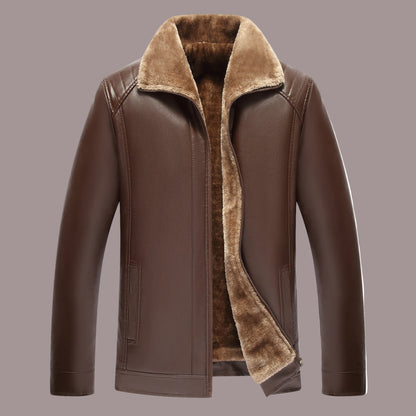 Cevori Structured Fit Fuzzy Lining Leather Jacket