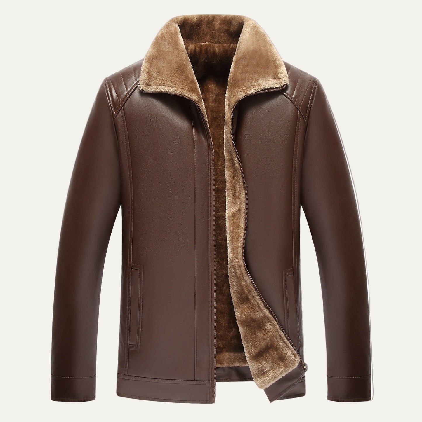 Men’s Faux Leather Winter Jacket with Plush Fur Lining