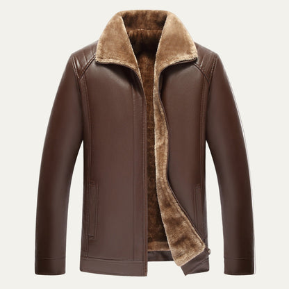 Men’s Faux Leather Winter Jacket with Plush Fur Lining